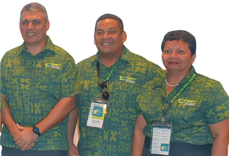  ?? Photo: ?? BSP Life managing director, Michael Nacola, with head of distributi­on, George Kotobalavu and marketing manager, Janine Penjueli, at the BSP Life 2023 Fiji Human Resources Institute Convention, at Sofitel Fiji Resort and Spa, Denarau. Waisea Nasokia