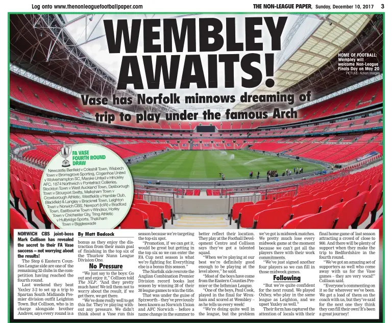  ?? PICTURE: Action Images ?? HOME OF FOOTBALL: Wembley will welcome Non-League Finals Day on May 20