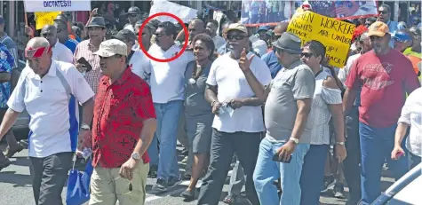  ?? Photo: Waisea Nasokia ?? Fiji Trades Union Congress general secretary Felix Anthony (circled) in the march through Nadi Town on January 13, 2018.