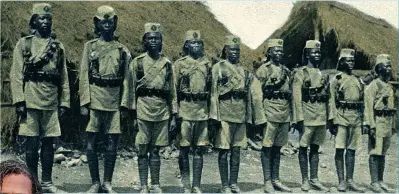  ?? Pictures: GETTY ?? Fighting for Britain in World War One... the King’s African Rifles in 1916 who operated in East Africa, Uganda and Somaliland