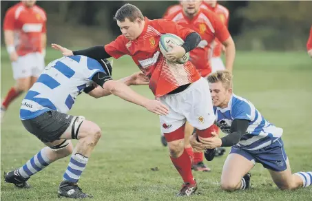  ??  ?? Seaham (red) attack against West Hartlepool TDSOB in Saturday’s clash at Lord Byron’s Walk. Pictures by Tim Richardson.