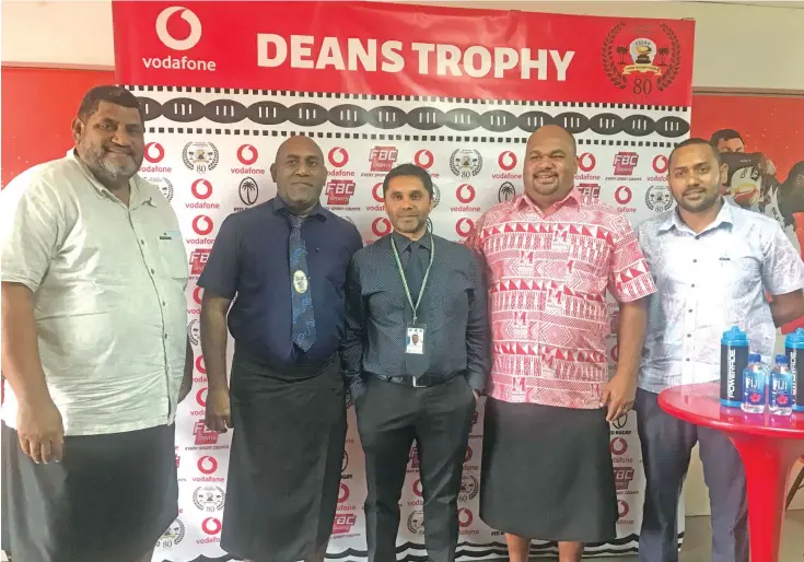  ?? Photo: Grace Narayan ?? From Left; FRU chief executive officer John O’Connor, FSSRU secretary Waisake Tuicakau, FBC chief executive officer Riyaz Sayed-Khaiyum, Vodafone Fiji Limited head of sponsorshi­p Adriu Vakarau and FBC Sports team leader Jamie Toro on July 24, 2019.