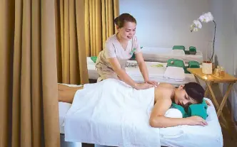  ??  ?? Skilled therapists from the Jipang Group’s SM Kenko Spa are available for full-body and area-specific massages with hour-long massages priced at P 675 per person.