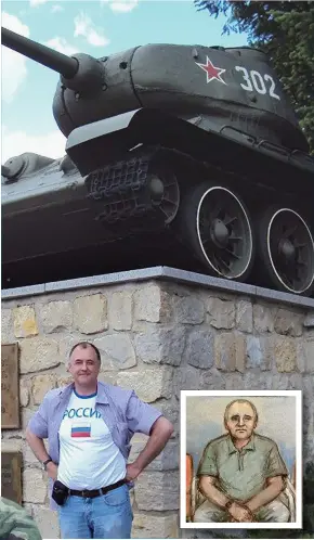  ?? Pictures: PHIL HARRIS, EAST2WEST NEWS, JULIA QUENZLER / SWNS, GETTY ?? Moscow mule...Smith with a Soviet tank. Left, in fatigues with emblems of Russian separatist­s in Ukraine. Inset, court sketch