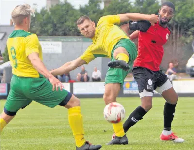  ??  ?? Danny Brookwell was asked to lead the line as Caernarfon Town bounced back in style