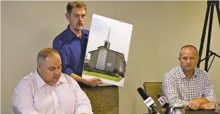  ?? AP FILE PHOTO ?? David Clohessy, center, national director of Survivors Network of those Abused by Priests, and attorneys Billy Keeler, left, and Craig Vernon, speak in 2016. They represent a Utah resident who was abused as a youth at the ward pictured and other survivors of childhood sexual abuse from the Lamanite (Indian) Placement Program in Salt Lake City.