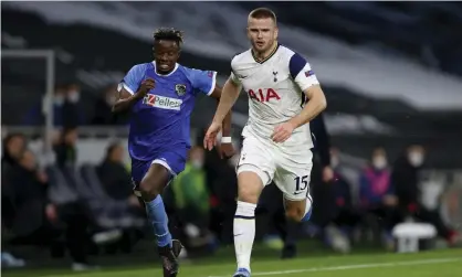  ?? Photograph: Julian Finney/AP ?? Tottenham’s Eric Dier takes on Wolfsberge­r’s Cheikhou Dien in the Europa League.