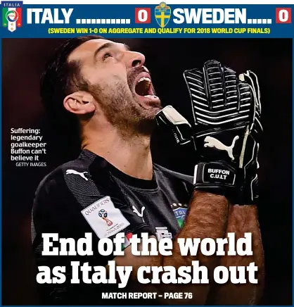  ?? GETTY IMAGES ?? Suffering: legendary goalkeeper Buffon can’t believe it