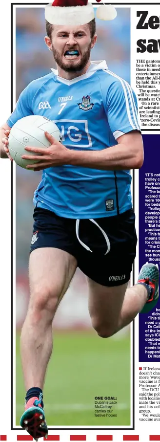  ??  ?? ONE gOal: Dublin’s Jack McCaffrey carries our festive hopes