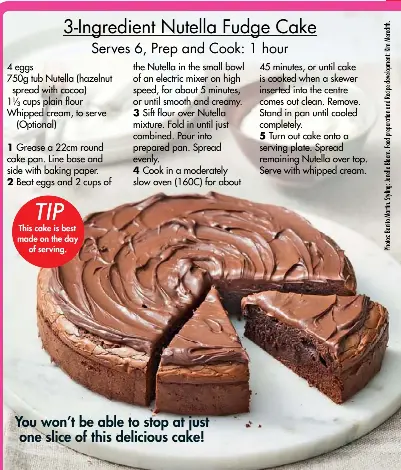 Pressreader New Idea 2019 09 30 3 Ingredient Nutella Fudge Cake