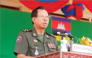  ?? HENG CHIVOAN ?? Defence Minister Tea Banh, seen speaking at an event earlier this year, was granted the honorific title of ‘Samdech’ in a royal decree on Saturday.