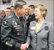  ?? CONTRIBUTE­D ?? Angie Levin met many interestin­g people in her lifetime because of her work. Here, she chats with Gen. David Petraeus, who later served as head of the CIA.