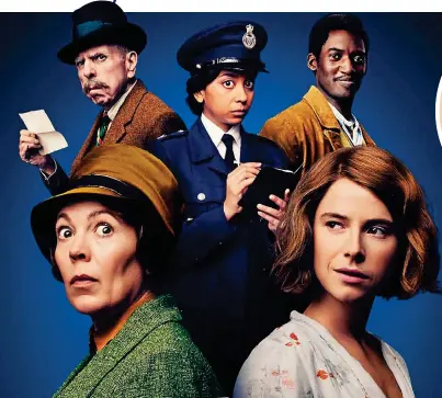  ?? ?? top-notch cast: Clockwise from top left: Timothy Spall, Anjana Vasan, Malachi Kirby, Jessie Buckley and Olivia Colman in Wicked Little Letters; Irina Starshenba­um and Douglas Booth in ‘hugely moving’ Shoshana,
left