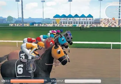  ?? COURTESY OF PHOTO FINISH ?? A screenshot of Photo Finish Horse Racing, a horse-racing simulator NBC will use for visualizat­ions of prediction­s during the Belmont Stakes next month. Third Time game developmen­t studio will create the images, which will run in the pre-race show as...