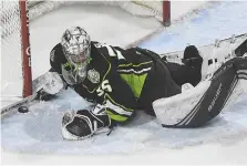  ??  ?? Warriors forward Justin Almeida had Edmonton goaltender Todd Scott down-and-out but couldn’t get the puck back to the front of the net for a scoring chance.