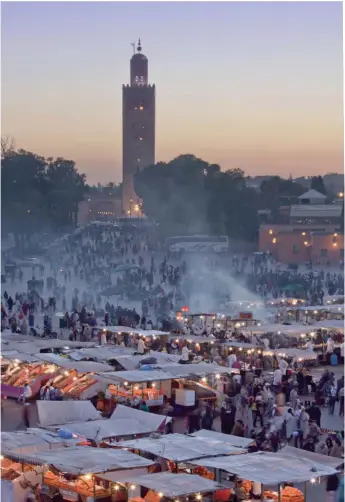  ??  ?? Medina magic: Djemaa el-fna, famed for its food stalls and snake-charmers