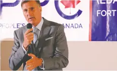  ?? Vincent Mcdermott / postmedia News files ?? The position of Maxime Bernier’s People’s Party on climate change has led to Elections Canada directives about
the upcoming election campaign.