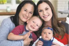  ?? Kate Munsch / Special to The Chronicle ?? Jennifer Azzi with her wife, Blair Hardiek, son Macklin and daughter Camden at their Mill Valley home, where they have been known to grow some pretty mean tomatoes.