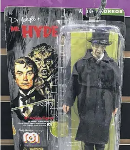  ??  ?? Young’s involvemen­t all began when he created what he calls a “cheesy” mock-up ad promoting Mego Corporatio­n. It led to his involvemen­t in designing the packaging of newly-released toys, including this one for Dr. Jeckyl/mr. Hyde.