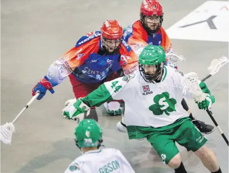  ??  ?? The Victoria Shamrocks take on the Peterborou­gh Lakers for the Mann Cup at The Q Centre last September. Ticket sales are a big chunk of the Shamrocks’ revenue, general manager Chris Welch said Wednesday.