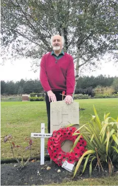  ??  ?? New Zealander Geoff Mcmillan at his uncle’s grave at Cannock Chase CWGC cemetery