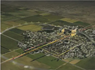  ?? CITE Developmen­t ?? A rendering shows the research city that would sprawl across two counties in the New Mexico desert.