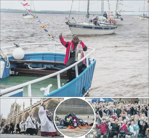  ?? PICTURES: JAMES HARDISTY. ?? ARCHBISHOP’S GIFT: Dr John Sentamu carries a lantern to the re-dedication of Hull Minster; he survived a soaking en route as his boat took in water.