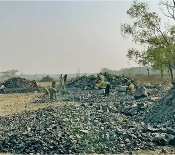  ?? ?? A stone-crushing unit at Devanganj subdivison that generates employment for the residents