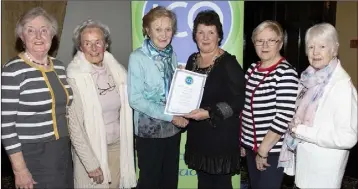  ??  ?? The presentati­on to mark the 55th anniversar­y of Taghmon ICA, from left: Mary Monaghan; Billy O’Donnell; Mary Noonan (Taghmon ICA president); Mary D’Arcy (Federation president); Mella Winters and Marie Greene.
