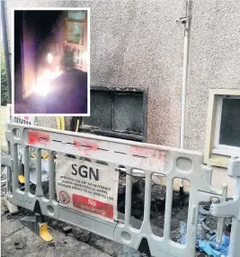  ??  ?? Wake-up call Gas providers made sure the building was safe to return to following the fire, inset, a still shot form the video sent to the News shows the blaze