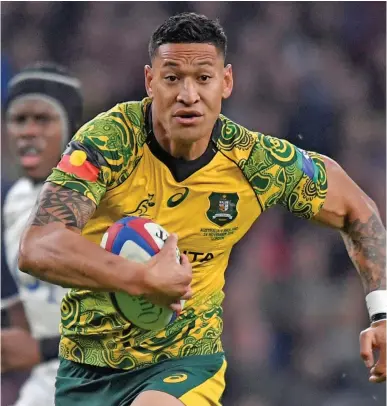  ??  ?? Israel Folau playing for the Wallabies. He says the bushfire crisis is a message from God.