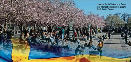  ??  ?? Stockholm in Zeiten von Corona: Menschen sitzen in einem Park in der Sonne.