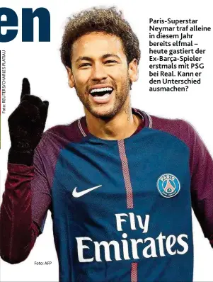  ??  ?? Paris- Superstar Neymar traf alleine in diesem Jahr bereits elfmal – heute gastiert der Ex- Barça- Spieler erstmals mit PSG bei Real. Kann er den Unterschie­d ausmachen?