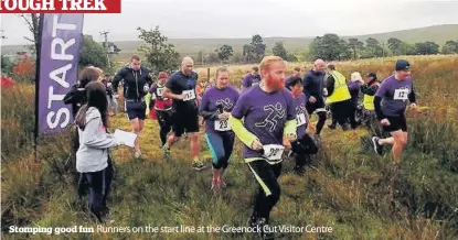  ??  ?? Stomping good fun Runners on the start line at the Greenock Cut Visitor Centre