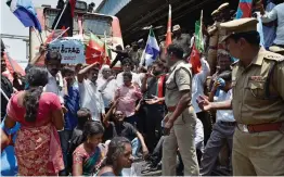  ?? — PTI ?? Pro- Dalit activists block the railway track during a protest against the alleged dilution of certain provisions of the Scheduled Castes and Scheduled Tribes ( Prevention of Atrocities) Act in Chennai on Saturday.