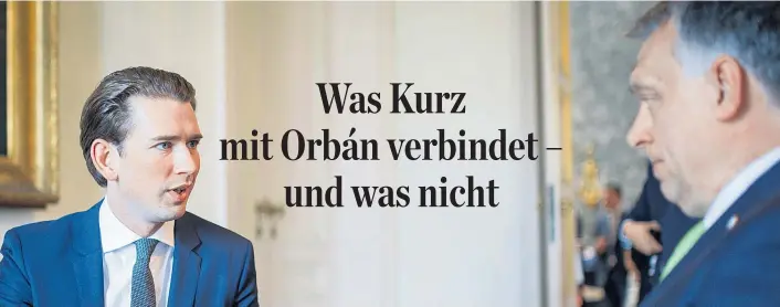  ??  ?? Was eint sie, was unterschei­det sie? Außenminis­ter Sebastian Kurz während eines Treffens mit Ungarns Premier Viktor Orbán vor Beginn des EVP-Gipfels im Juni in Brüssel.