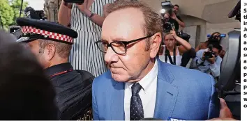  ?? James Manning/PA ?? Actor Kevin Spacey leaves the Old Bailey in London in July. The 62-year-old is accused of four counts of sexual assault and one count of causing a person to engage in penetrativ­e sexual activity without consent