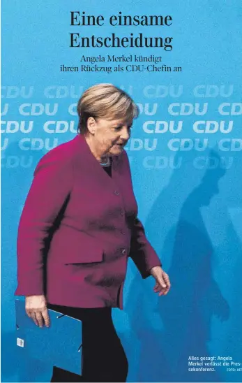  ?? FOTO: AFP ?? Alles gesagt: Angela Merkel verlässt die Pressekonf­erenz.