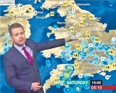  ??  ?? Schafernak­er presents the weather on the BBC: ‘Standing in front of the cameras and blabbing has never been a problem from day one’