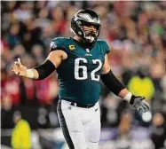  ?? Matt Slocum / Associated Press ?? The Eagles’ Jason Kelce reacts during the NFC Championsh­ip game against the 49ers on Sunday.