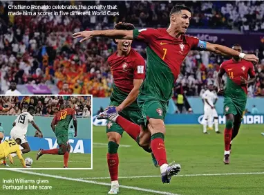  ?? ?? Cristiano Ronaldo celebrates the penalty that made him a scorer in five different World Cups