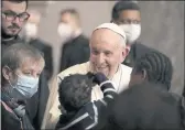  ?? ALESSANDRA TARANTINO — THE ASSOCIATED PRESS ?? Pope Francis smiles during an ecumenical prayer with migrants at the Parish Church of the Holy Cross in Nicosia, Cyprus, on Friday.