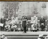  ?? ?? LEFT: The Burning of the Royal James featured prominentl­y behind George VI during his speech at the opening of the National Maritime Museum in 1937