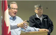  ?? JESSICA NYZNIK/EXAMINER ?? Peterborou­gh MPP Jeff Leal, left, is joined by Douro-Dummer Township Mayor J. Murray Jones as he makes a funding announceme­nt at the township council office in Warsaw on Monday. Leal announced $830,897 in provincial government funding to reconstruc­t...