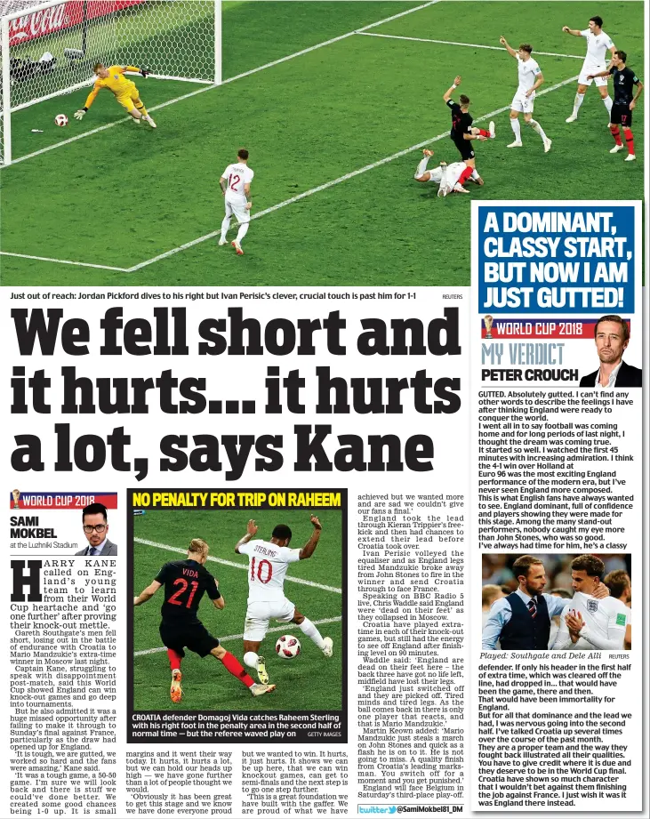  ?? REUTERS REUTERS ?? Just out of reach: Jordan Pickford dives to his right but Ivan Perisic’s clever, crucial touch is past him for 1-1 Played: Southgate and Dele Alli