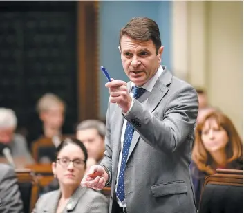  ?? PHOTO SIMON CLARK ?? La déclaratio­n ministérie­lle de François Bonnardel (photo) a donné lieu à des échanges houleux avec le porte-parole libéral en matière de transports, Gaétan Barrette.