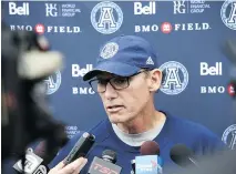  ?? JACK BOLAND ?? Toronto Argos coach Marc Trestman says he will not “allow perception­s of what happened in other places and all the dynamics affect our decision here” concerning newly acquired receiver Duron Carter.