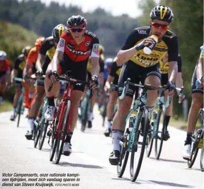  ?? FOTO PHOTO NEWS ?? Victor Campenaert­s, onze nationale kampioen tijdrijden, moet zich vandaag sparen in dienst van Steven Kruijswijk.