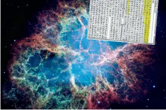  ?? ?? Den smukke Krabbetåge er formentlig resterne af en EI-supernova, kinesiske astronomer observered­e i år 1054. Beskrivels­en af den er fra et kinesisk skrift fra 1414.