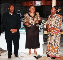  ?? ?? Ambassador Emmanuel Mbennah, MinisterIn­formation,of Publicity and Broadcasti­ng Services Monica Mutsvangwa and the Ambassador’s wife at a farewell dinner hosted the night before the ambassador completed his tour of duty in Zimbabwe